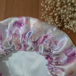 کلاه خواب ساتن ابریشم طرح گل آبرنگی