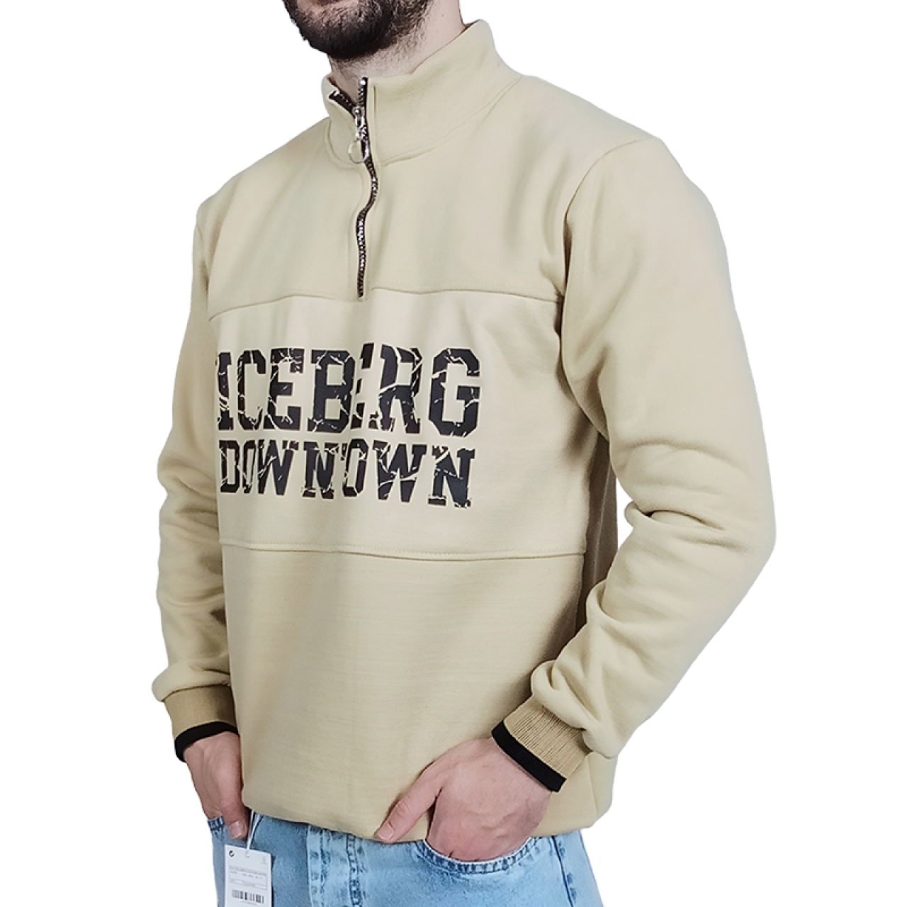 دورس مردانه یقه نیم زیپ زرد طرح ICE