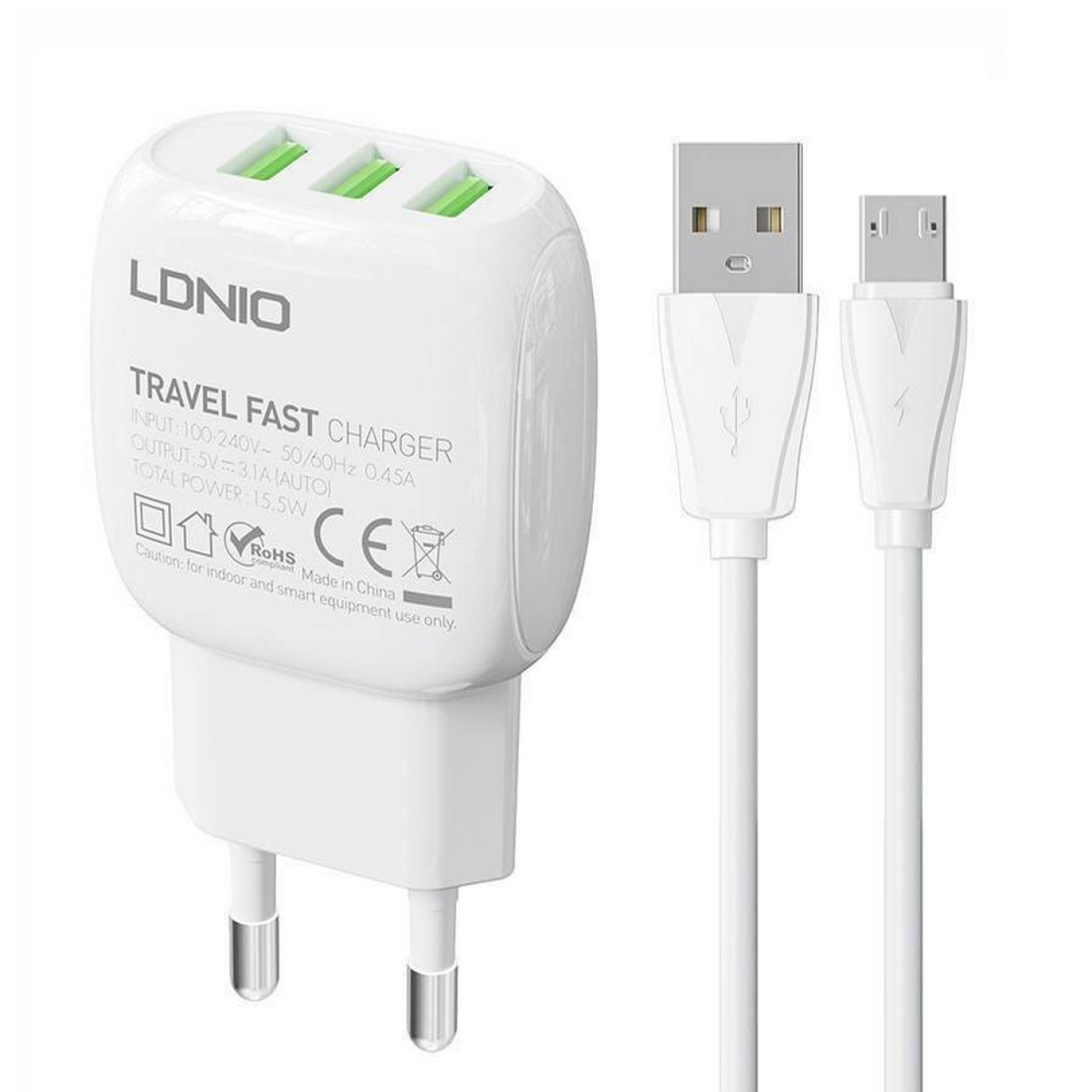 شارژر دیواری 15.5 وات الدینیو مدل A3315 به همراه کابل microUSB