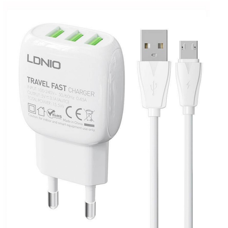 شارژر دیواری 15.5 وات الدینیو مدل A3315 به همراه کابل microUSB
