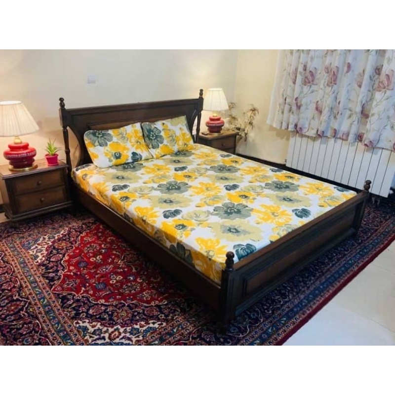 روتختی کشدار تخت دونفره طرح ترک گل آفتابگردان 180*200 سانتی‌متر