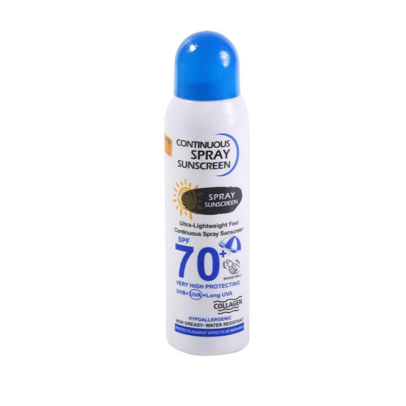 اسپری ضد آفتاب وکالی مدل کلاژن و سفید کننده SPF 70 حجم 230 میل