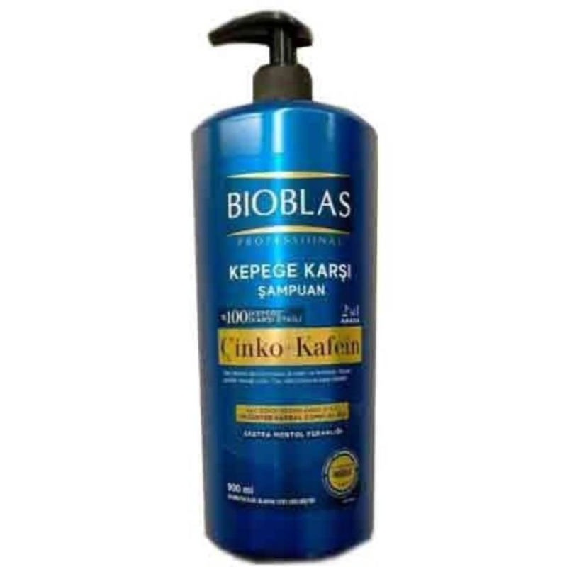 شامپو ضد شوره بیوبلاس Bioblas حاوی زینک و کافئین Çinko+Kafein با عصاره منتول حجم 900 میل