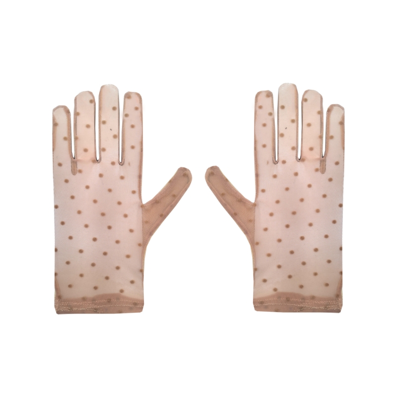 دستکش زنانه حکمت مدل گیپور خالدار کد 1619 رنگ کرم