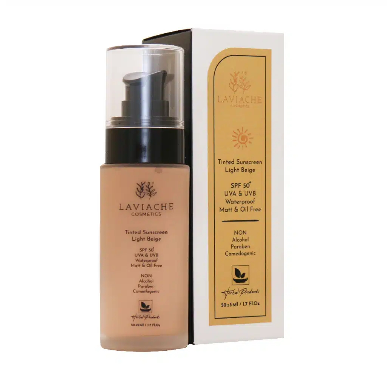 کرم ضد آفتاب رنگی spf50 لاویاچه مدل بژ روشن ضد آب مناسب انواع پوست حجم 50 میل 