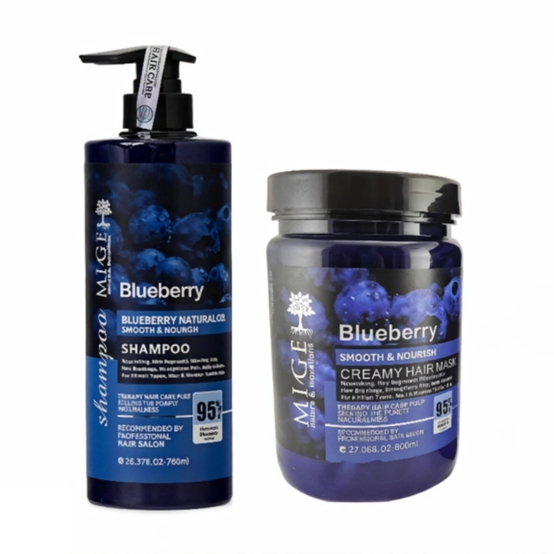 شامپو و ماسک مو میگه مدل بلوبری مجموعه 2 عددی حجم 1900 میلی لیتری