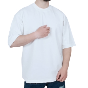 تیشرت ساده آستین کوتاه سفید مدل دو نخ