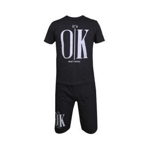 ست تیشرت و شلوارک مردانه طرح OK کد 1563 رنگ مشکی
