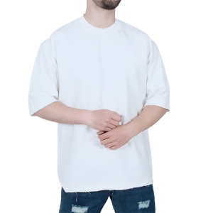 تیشرت ساده آستین کوتاه سفید مدل دو نخ