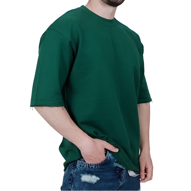 تیشرت ساده آستین کوتاه سبز مدل دو نخ