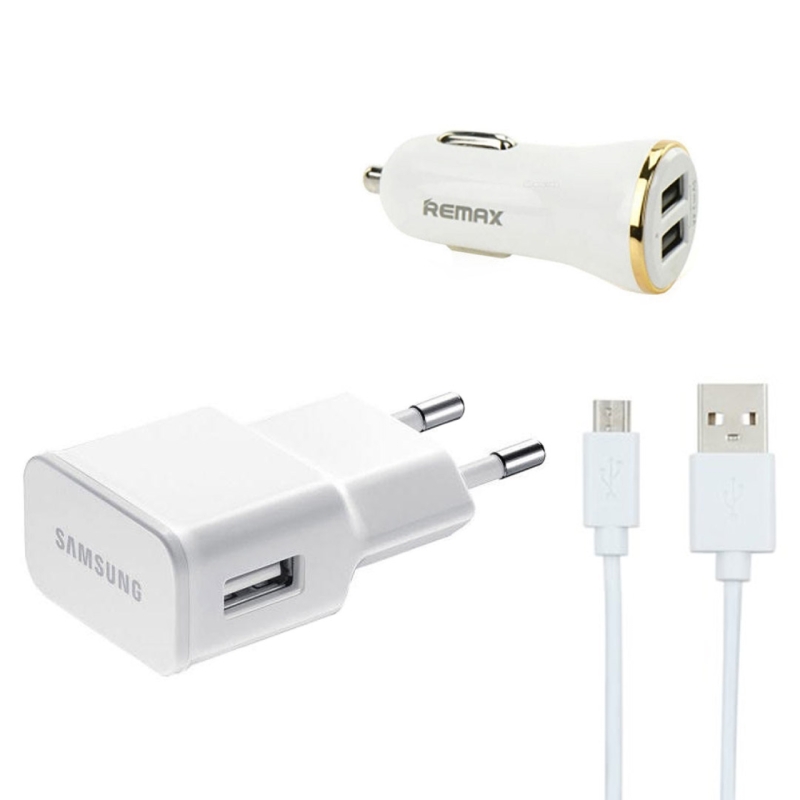 شارژر دیواری سامسونگ مدل ETA U90EWE به همراه کابل تبدیل microUSB و شارژر فندکی 