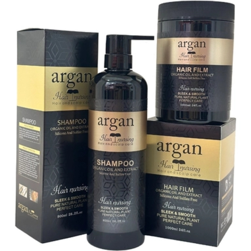 پکیج شامپو مو و ماسک مو کراتینه آرگان فری سولفات هیرنرسینگ argan حجم 1000 میل