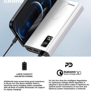 پاوربانک گرند GP-225 ظرفیت 20000 میلی آمپر ساعت با توان ۲۲٫۵ وات