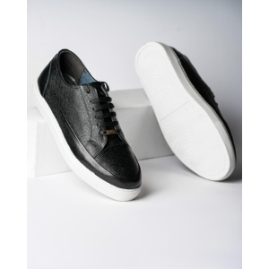 کفش مردانه چرم نعمتی مدل ونس b1 بندی مشکی زیره سفید