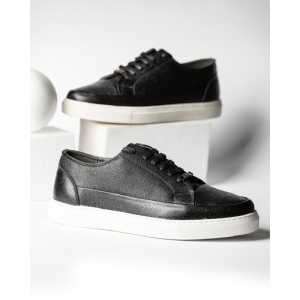 کفش مردانه چرم نعمتی مدل ونس b1 بندی مشکی زیره سفید