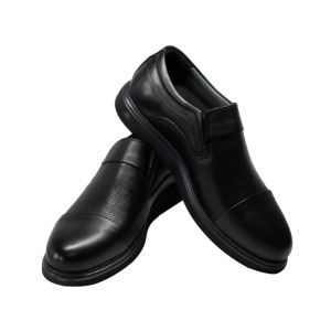 کفش مردانه چرم نعمتی مدل پادا بدون بند مشکی  