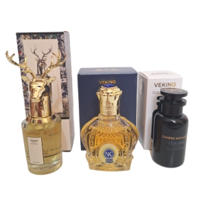 پک اقتصادی سه عددی عطر های مردانه ویکینگ کالکشن مدل لویی ویتون آمبر نومد, شیخ 77 گلد, پنهالیگونز تراژدی آف لرد جورج حجم 25 میل