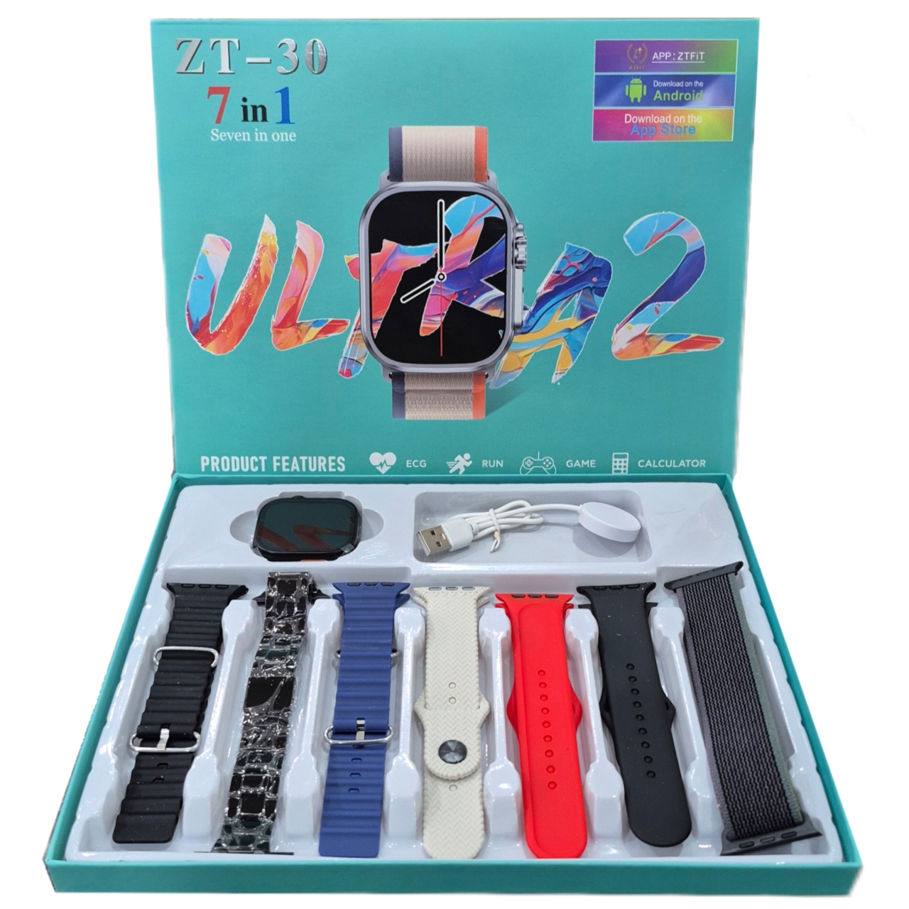 پک ساعت هوشمند الترا2 مدل ZT-30 با 7 بند متنوع فلزی و آلپالین