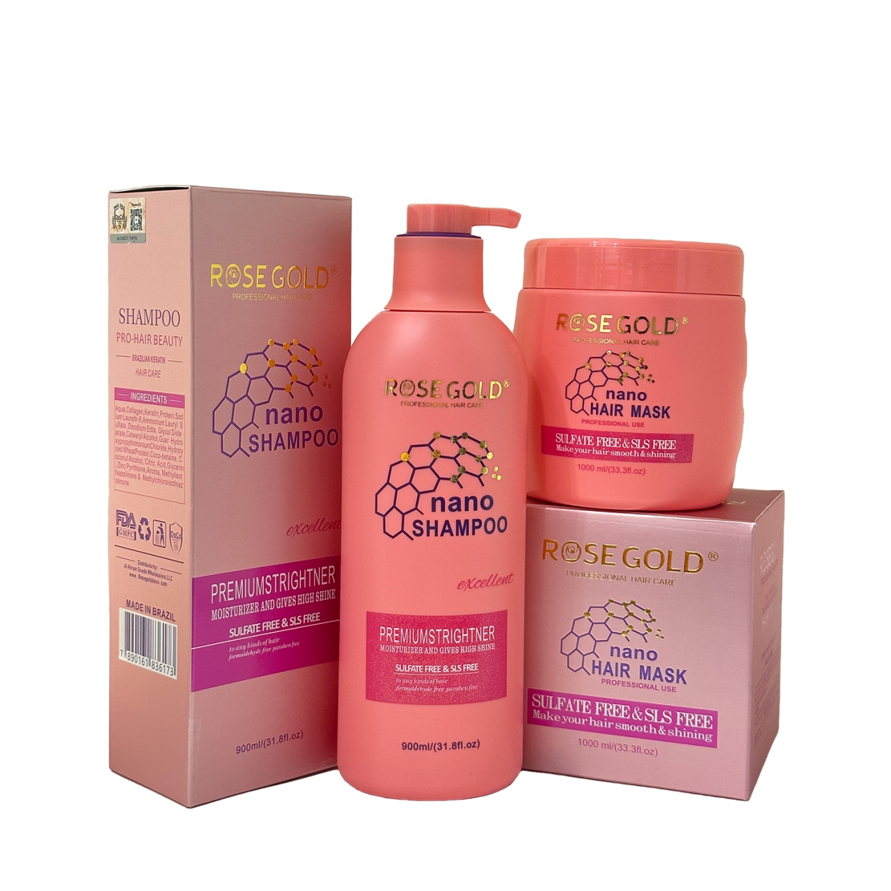 پک شامپو و ماسک نانو رزگلد حجم 1900 میلی لیتر