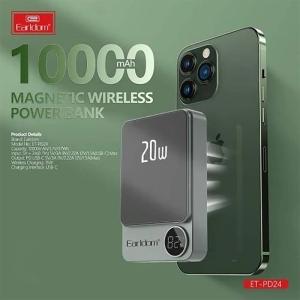 پاوربانک فست شارژ مگنتی 15 وات، یو اس بی و تایپ سی 22.5 وات 10000 ارلدام مدل ET-PD34