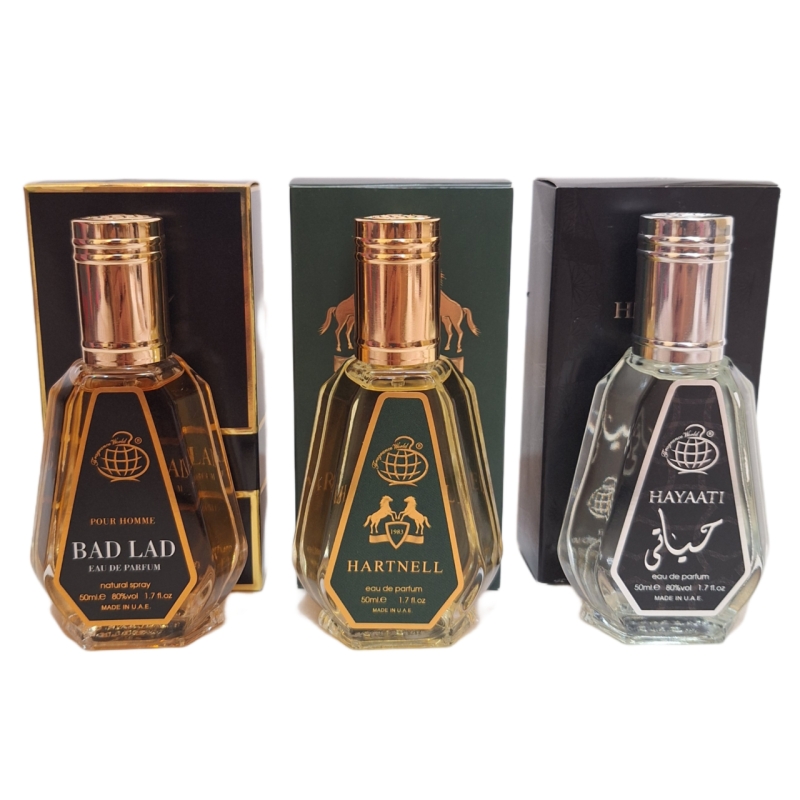 پک اقتصادی سه عددی عطر های مردانه فرگرانس ورد مدل مارلی هالتان, کارولینا هررا بد بوی, حیاتی حجم 50میل