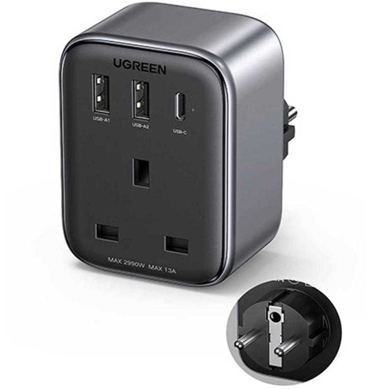  چندراهی برق و شارژر دیواری یک سوکت، یک تایپ‌سی و دو یو‌اس‌بی 30 وات یوگرین مدل CD314 15290 