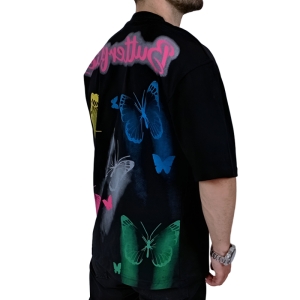 تیشرت آستین کوتاه مردانه مشکی طرح پروانه