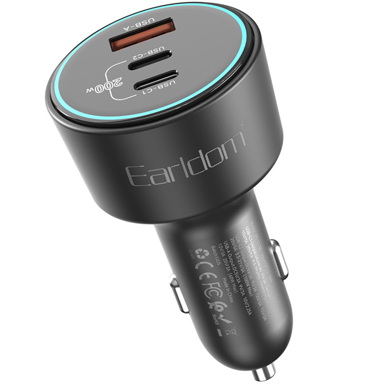  شارژر فندکی فست شارژ ماشین 100 وات Type-C و USB ارلدام ES-CC35 