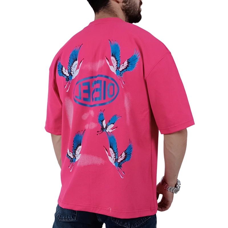 تیشرت آستین کوتاه مردانه صورتی ماکان طرح دیزل