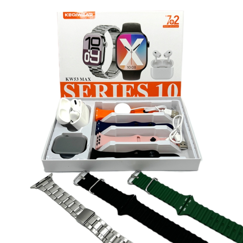 ساعت هوشمند سری 10 و ایرپاد پرو  مدل KW53 MAX همراه با 7 بند ساعت متنوع