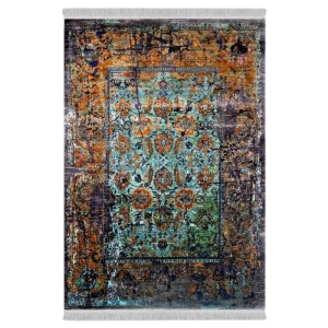 فرش ماشینی 1000 شانه دفه زمینه مشکی حاشیه مشکی مدل ابریشم‌نما کد 2123