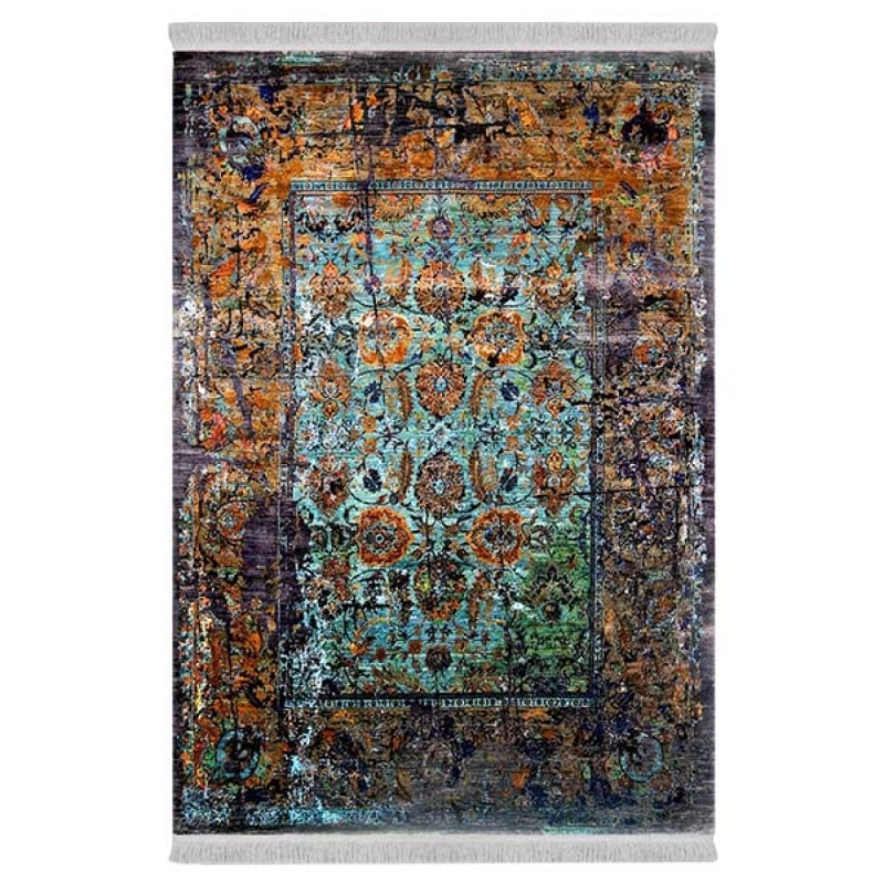 فرش ماشینی 1000 شانه دفه زمینه مشکی حاشیه مشکی مدل ابریشمنما کد 2123