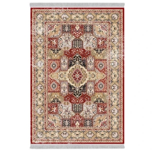 فرش ماشینی 1000 شانه دفه زمینه قرمز حاشیه قرمز مدل ابریشم‌نما کد 3702