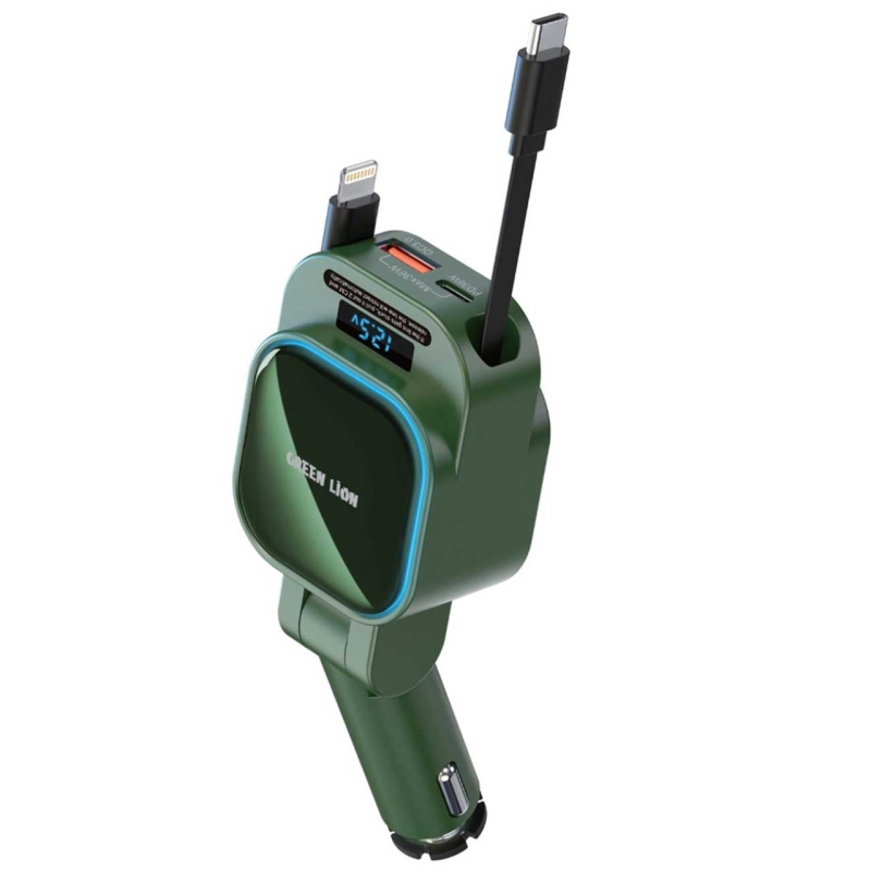  شارژر فندکی فست شارژ ماشین 96 وات USB، Type-C و Lightning گرین لاین مدل GN96WRCCGN 