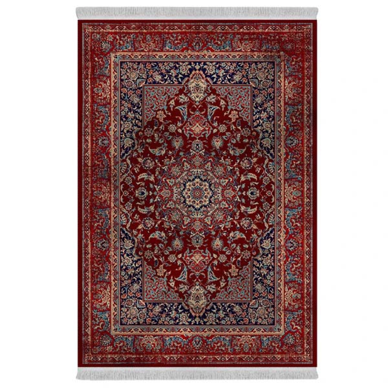 فرش ماشینی 1000 شانه دفه زمینه قرمز حاشیه قرمز مدل ابریشمنما کد 3710