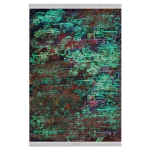 فرش ماشینی 1000 شانه دفه زمینه سبز حاشیه سبز مدل ابریشم‌نما کد 0651