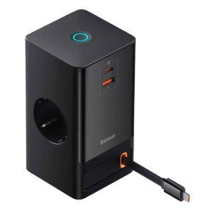 چند راهی برق 65 وات هوشمند 1 یو اس بی و 1 تایپ سی و 2 سوکت برق با کابل تایپسی متصل بیسوس مدل CCGAN65-S2ACE