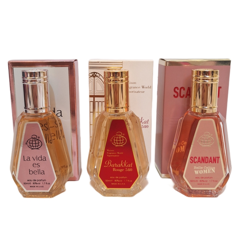پک اقتصادی سه عددی عطر های زنانه برند فرگرانس ورد مدل ژان پل گوتیه اسکندل, لانکوم لاو, باکارات رژ سفید حجم 50 میل