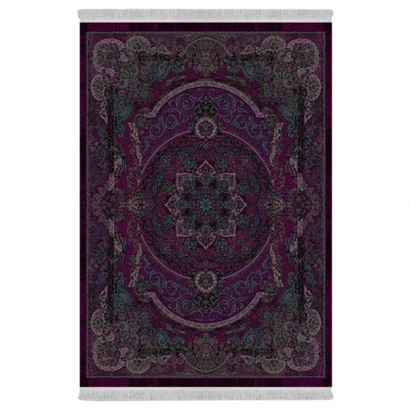 فرش ماشینی 1000 شانه دفه زمینه بنفش حاشیه بنفش مدل ابریشمنما کد 2063