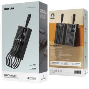 پاوربانک 22.5 وات 20000 همراه با کابل تایپ سی، لایتنینگ، میکرو و یو اس بی گرین مدل GNCONPB20KBK