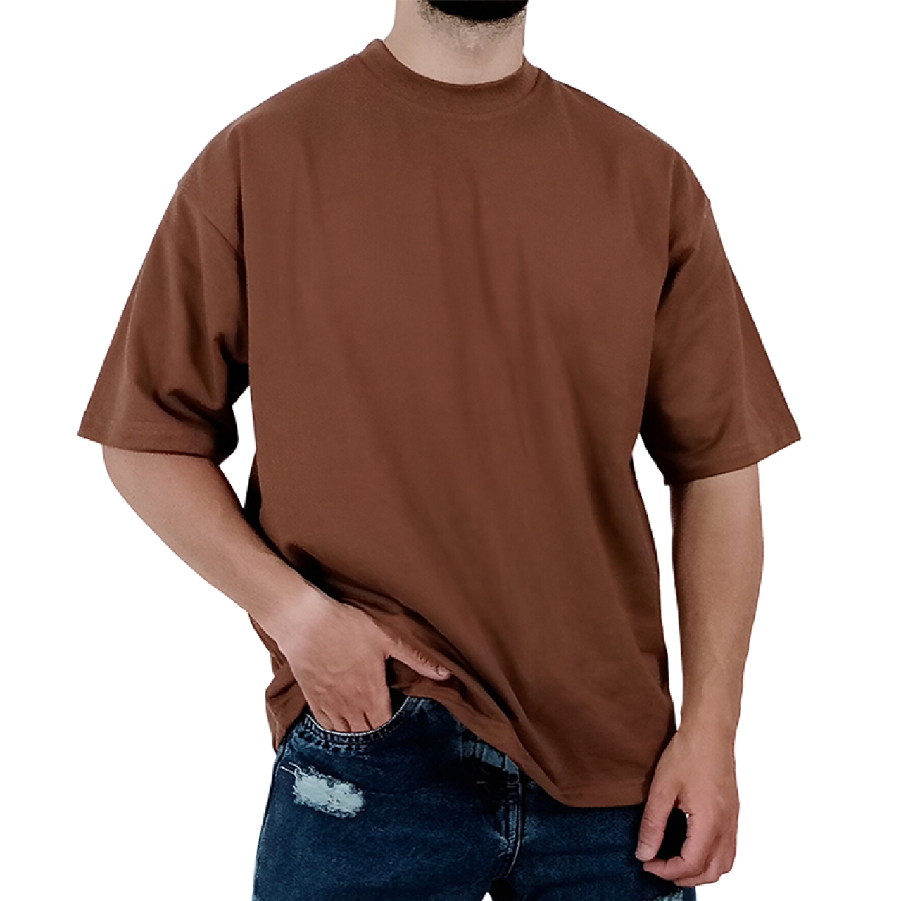 تیشرت آستین کوتاه مردانه قهوه ای طرح ساده
