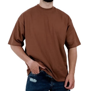 تیشرت آستین کوتاه مردانه قهوه ای طرح ساده