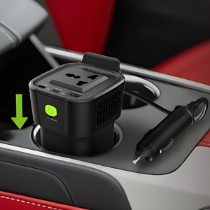  اینورتر و شارژر فندکی فست شارژ ماشین تایپ سی و یو اس بی 150 وات پاورولوژی مدل P150INVBK 