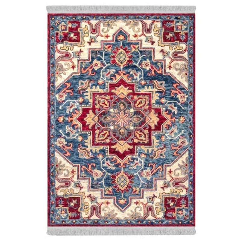 فرش ماشینی 1000 شانه دفه زمینه قرمز حاشیه قرمز مدل ابریشمنما کد 3740