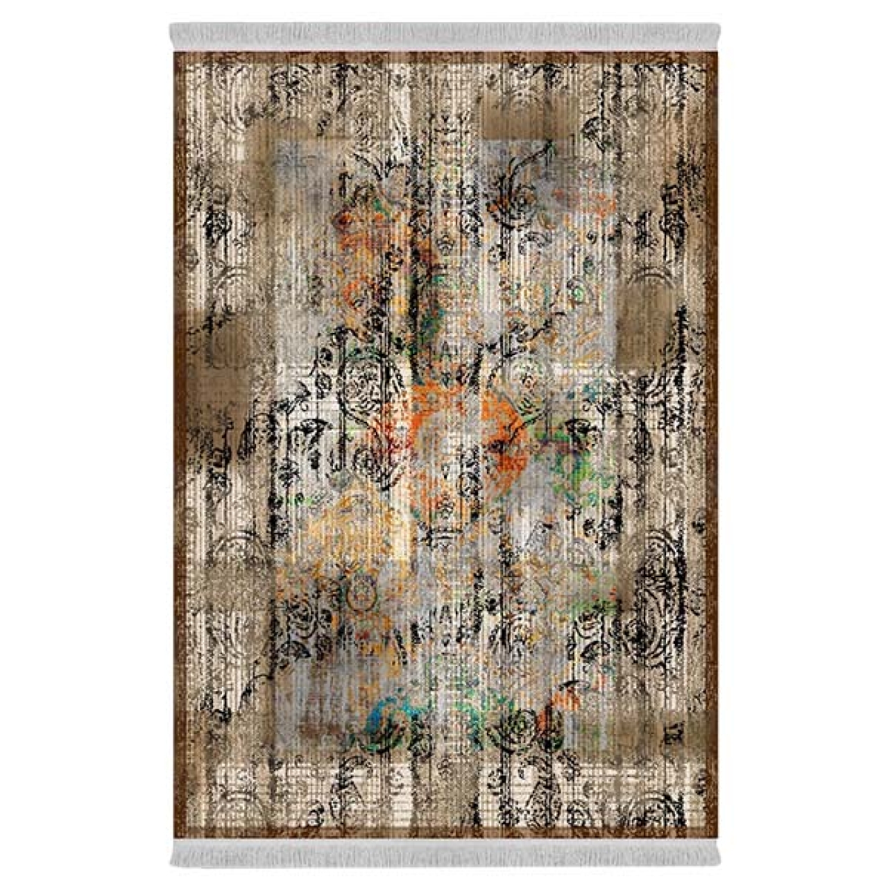 فرش ماشینی 1000 شانه دفه زمینه کرم حاشیه کرم مدل ابریشمنما کد 0571