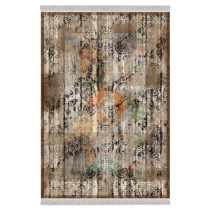 فرش ماشینی 1000 شانه دفه زمینه کرم حاشیه کرم مدل ابریشم‌نما کد 0571