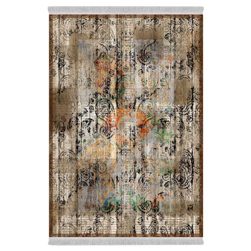 فرش ماشینی 1000 شانه دفه زمینه کرم حاشیه کرم مدل ابریشمنما کد 0571