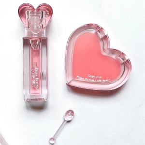 ست لیپ اویل و بالم لب gege bear مدل قلبی صورتی 