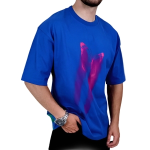 تیشرت آستین کوتاه مردانه آبی طرح پروانه