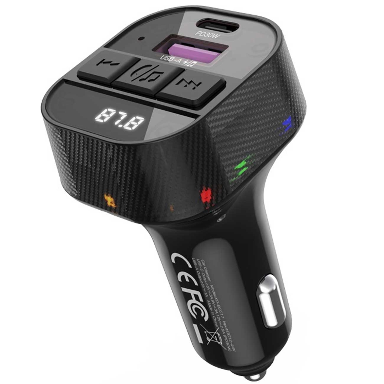  شارژر فندکی فست شارژ ماشین تایپ سی 30 وات و گیرنده بلوتوثی ایکس او مدل BCC17 